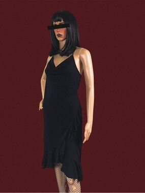 La Belle Black Cowl Neck Halter Slip Midi Dress